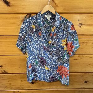JACK MULQUEEN Women's Vtg Short Sleeve Floral Shirt Multicolor 100% Silk 10
